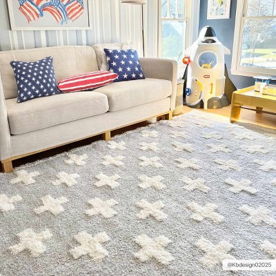 Hauteloom Light Gray and White Polyester Rectangle Area Rug