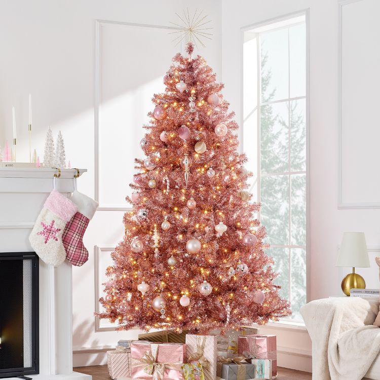 Best Choice Products Artificial Tinsel Christmas Tree Festive Holiday Decoration w/ Stand - Pink, 1 of 7