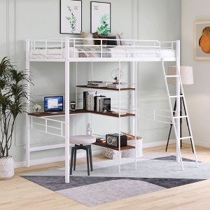 NicBex Twin Size Bunk Bed with Desk Metal Rack Bed Frame with Storage Shelves, Guardrails and Ladder, No Spring Box Required - 1 of 4