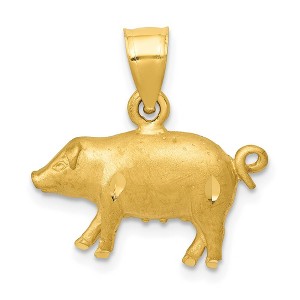 Black Bow Jewelry 14k Yellow Gold 2D Satin and Diamond Cut Pig Pendant - 1 of 4