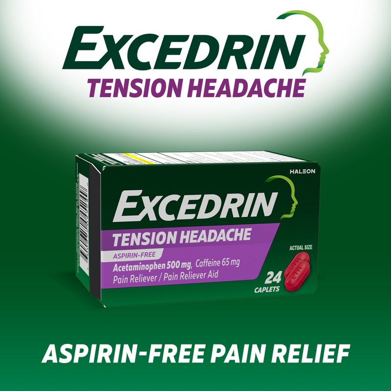 Excedrin Tension Head Ache Pain Reliever Caplets - Acetaminophen - 100ct, 4 of 11