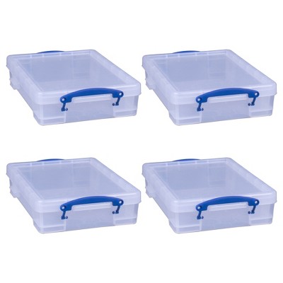 Really Useful Box 4 Liter Plastic Stackable Storage Container W Snap Lid Built in Clip Lock Handles For Home Office Organization Clear 4 Pack Target