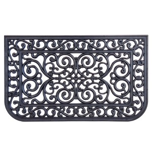 Kate Aurora Lattice 18 in. x 30 in. Tuscany Wrought Iron Designed Non Skid Rubber Outdoor Door Mat - Black - 1 of 3
