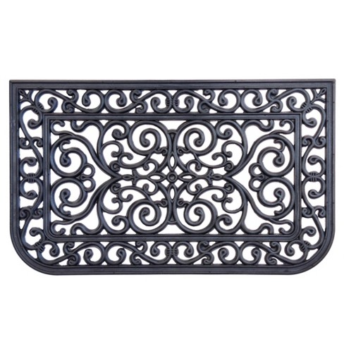 Kate Aurora Lattice 18 in. x 30 in. Tuscany Wrought Iron Designed Non Skid Rubber Outdoor Door Mat - Black - image 1 of 3