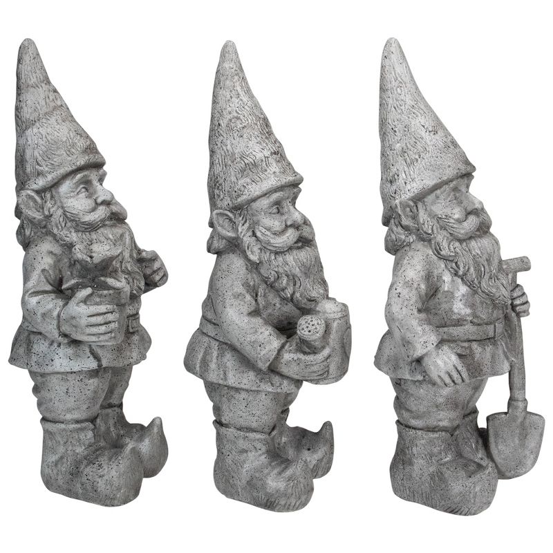 Northlight Set of 3 Gray Gardening Garden Gnomes Outdoor Statues 15.75", 3 of 6