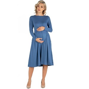 Maternity Midi Length Fit N Flare Pocket Dress - 24seven Comfort Apparel™ - 1 of 4
