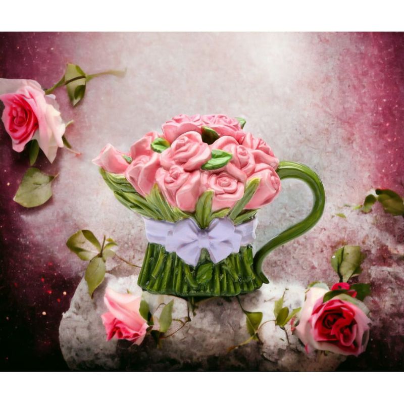 Kevins Gift Shoppe Hand Painted Ceramic Pink Rose Flower Teapot, 3 of 4