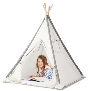 Play Tent with Mat for Kids - Natural Cotton Canvas Tent with Wood Poles & Carry Case - Play22Usa - 1 of 4