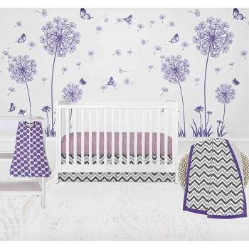 Bacati - Ikat Dots Leopard  Purple Grey Girls 4 pc Crib Set with Muslin Sleeping Sack