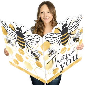 Big Dot of Happiness Little Bumblebee - Thank You Giant Greeting Card - Big Shaped Jumborific Card - 16.5 x 22 inches