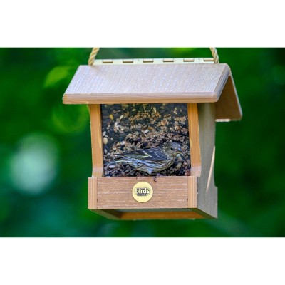 Natural Teak Small Hanging Hopper Bird Feeder