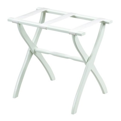 HomeRoots White Folding Luggage Rack With White Straps