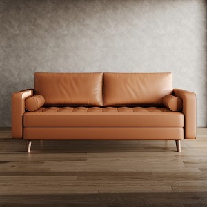 Tree City - 70" Faux Upholstered Mid-Century Modern Leather Square Arm Sofa - 1 of 4