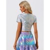 INSPIRE CHIC Women's Keyhole Metallic Short Sleeve Party Shiny Holographic Crop Top - 3 of 4