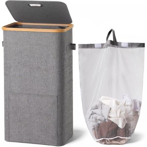 Laundry Basket with Lid,Collapsible Clothes Hampers for Laundry with Handles and Removable Inner Bag,Large Hamper - 1 of 4