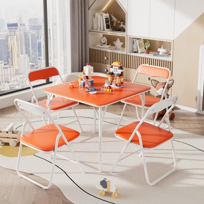 VECELO Modern Folding Table Small Square Table with PU Upholstered Tabletop & Metal Frame No Assembly Required