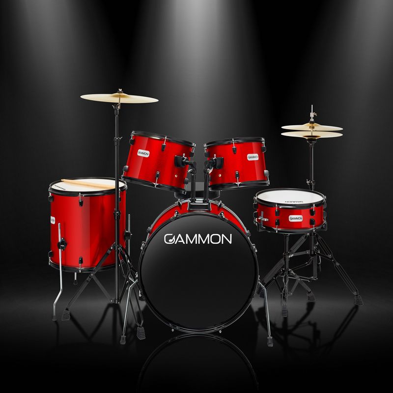 Gammon Percussion 5-Piece Complete Adult Drum Set - Full Size Beginner Kit w/ Stool & Stands, 3 of 8