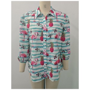 Nlife Women Pineapple Printed Lapel Collar Half Sleeves Buttons Down Blouse Shirt - 1 of 2