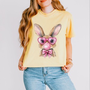 Bunny Sunglasses Bubblegum - Women's Boxy Crop Top Graphic T-Shirt - 1 of 4