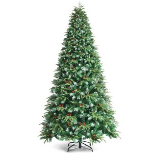 Tangkula Hinged Life-Like Christmas Tree W/ LED Lights Pre-Lit Artificial Xmas Tree W/ PE & PVC Leaves - 1 of 4