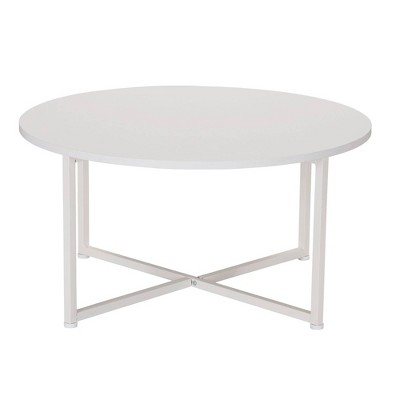 Modern Minimalist Round White Metal Coffee Table with Laminate Finish