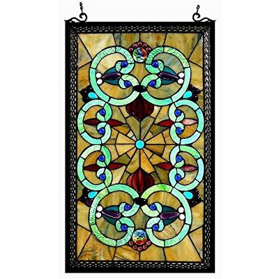 CHLOE Lighting HEATHER Tiffany-glass Victorian Window Panel 17x28