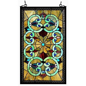 CHLOE Lighting HEATHER Tiffany-glass Victorian Window Panel 17x28 - 1 of 2