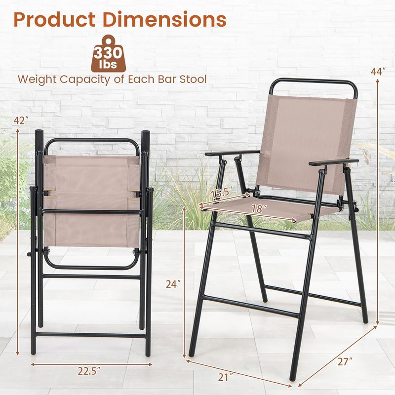 Tangkula Outdoor Folding Bar Chair Set of 2 Patio Dining Chairs w/ Breathable Fabric, 3 of 10