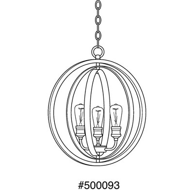 Graphite and Galvanized Steel 3-Light Armillary Pendant