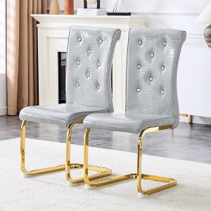 KTMBDW Modern Dining Chairs, Upholstered Kitchen Chairs with Crystal Buckle Design, Faux Leather for Living Room Lounge - 1 of 4