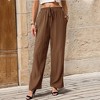 Clearlove Women's Casual Pants Loose Lace Up High Waist Trousers Pleated Straight Leg Pants - 3 of 4