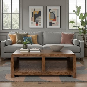Sapphtopaz Modern Coffee Table with 2 Open Storage Shelves & 5 Caster Wheels Center Table with Curved Corners Coffee Bar for Living Room,Bedroom - 1 of 4