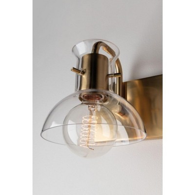 Aged Brass 2-Light Vanity Sconce with Clear Glass Shades