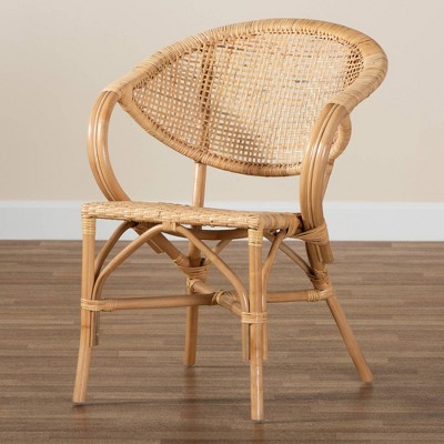 Varick Natural Brown Rattan Arm Chair with Foam Cushion