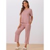 cheibear Women's Short Sleeve Top with Pants Pajama Sets - 2 of 4