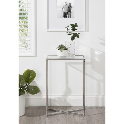 Jaspur Silver Rectangular Metal and Glass End Table