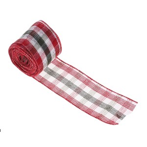 Unique Bargains Gift Wrap Ribbons Christmas Plaid Grosgrain Polyester 157.48"x2.56" 1 Pc - 1 of 4