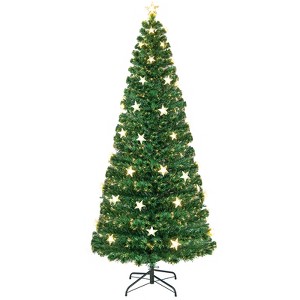 Tangkula 4/5/6/7 FT Artificial Christmas Tree Prelit Fiber Optic Xmas Tree w/ Warm White Lights 8 Light Modes - 1 of 4