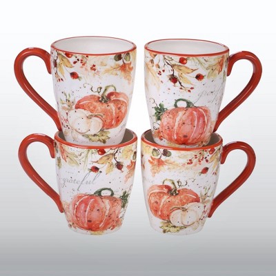 18oz 4pk Earthenware Harvest Splash Mugs Orange - Certified International