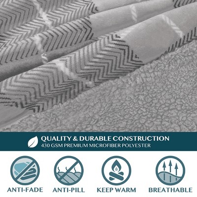 Plaid Light Gray Sherpa Fleece Wearable Blanket with Sleeves