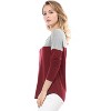 Allegra K Women's Casual Color Block Stretch Long Sleeves Split V-Neck T-Shirt - 4 of 4