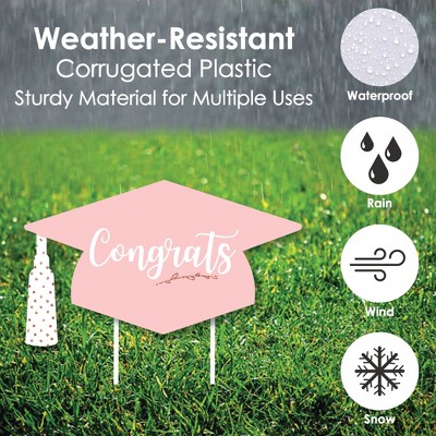 Rose Gold Graduation Cap Outdoor Yard Sign Set with Stakes