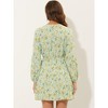Allegra K Women's Floral Print Button Front Puff Sleeve Tie Waist Shirt Dress - 4 of 4