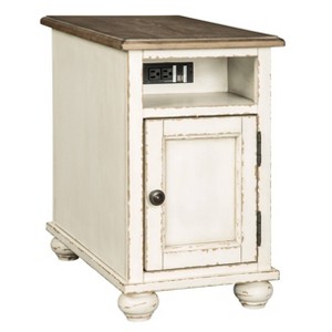 Realyn Chairside End Table White/Brown - Signature Design by Ashley: Cottage Style, Power Outlets, USB Ports - 1 of 4