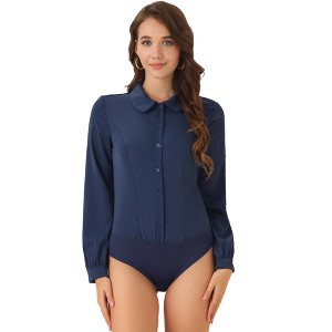 Allegra K Women's Peter Pan Collar Button Up Long Sleeve Business Work Shirt - 1 of 4