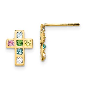 Black Bow Jewelry Children's 14k Yellow Gold & CZ 10mm Jeweled Cross Post Earrings - 1 of 4