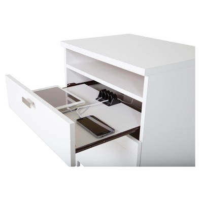 White 2-Drawer Nightstand with Cord Catcher