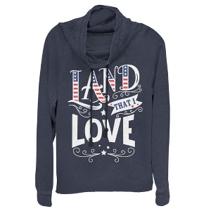 Juniors Womens Lost Gods Fourth of July  America Love Land Cowl Neck Sweatshirt - 1 of 3