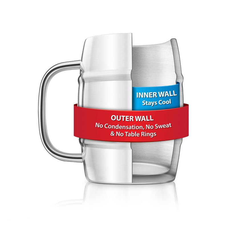 Final Touch Stainless Steel Double-Wall 33.8 Ounce Beer Keg Mug, 2 of 3