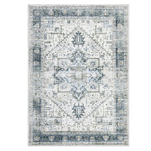 Washable Area Rug Vintage Living Room Rug Oriental Rug for Bedroom Non-Slip Retro Medallion Carpet Print Distressed Rug for Dining Room - 1 of 4